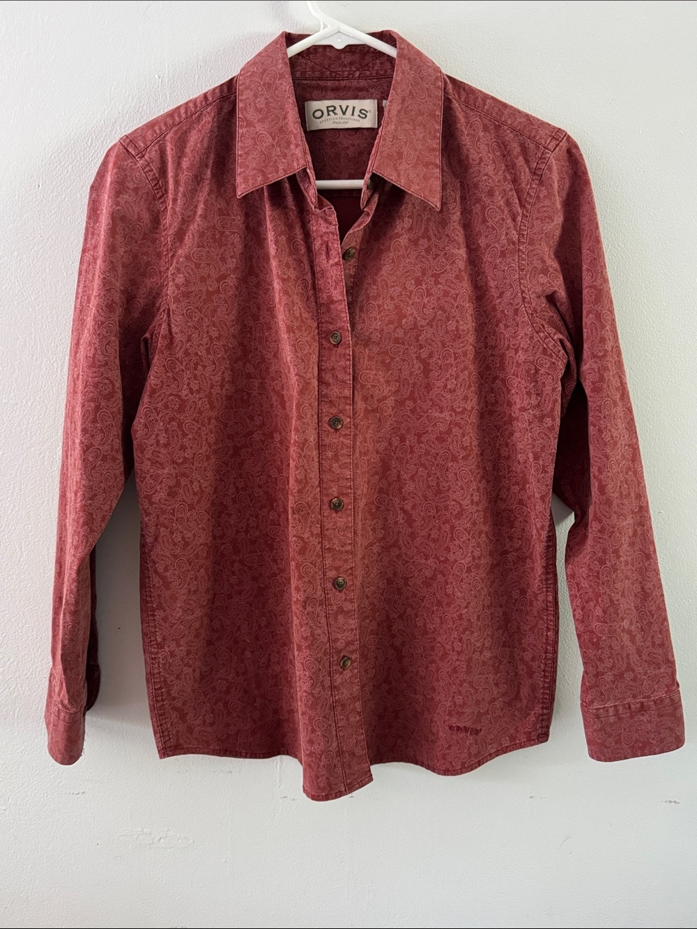 Orvis Women's Rust Paisley Button-Down Shirt Sz 8